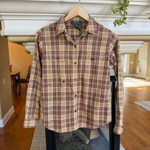 Lauren Ralph Lauren Plaid Brown Button Down Utility Shirt MP